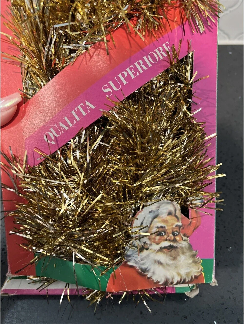 Vintage Christmas Gold Tinsel Garland Made In Italy 18 Yards With Box